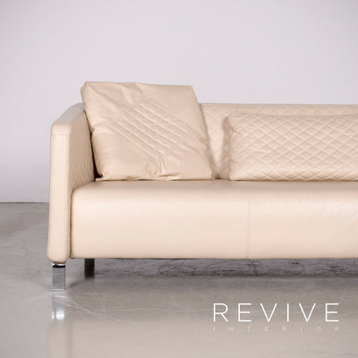 Rolf Benz 325 Designer Leder Sofa Hocker Garnitur Beige Echtleder Dreisitzer Couch #7309