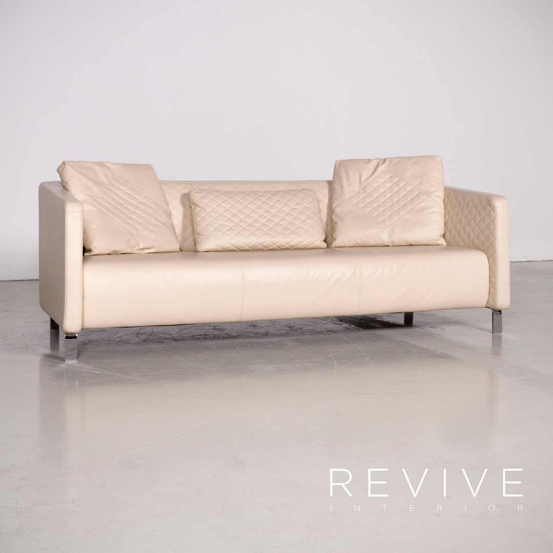Rolf Benz 325 designer leather sofa stool set beige real leather three-seater couch #7309