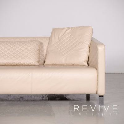 Rolf Benz 325 Designer Leder Sofa Hocker Garnitur Beige Echtleder Dreisitzer Couch #7309