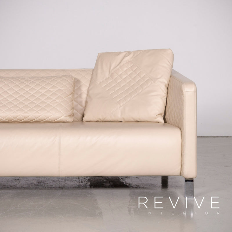 Rolf Benz 325 Designer Leder Sofa Hocker Garnitur Beige Echtleder Dreisitzer Couch 