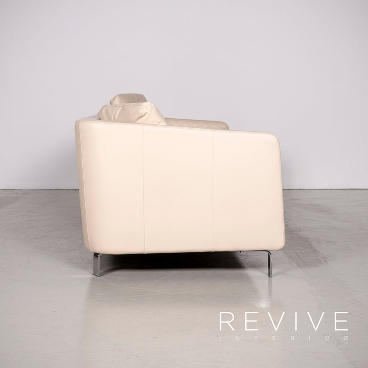 Rolf Benz 325 designer leather sofa stool set beige real leather three-seater couch #7309