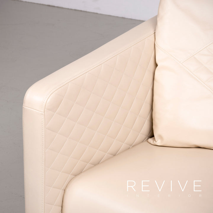 Rolf Benz 325 designer leather sofa stool set beige real leather three-seater couch #7309