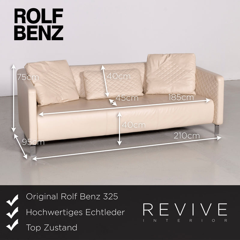 Rolf Benz 325 Designer Leder Sofa Hocker Garnitur Beige Echtleder Dreisitzer Couch 