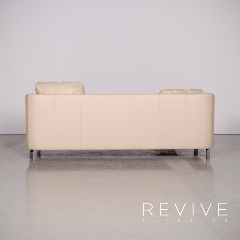 Rolf Benz 325 Designer Leder Sofa Hocker Garnitur Beige Echtleder Dreisitzer Couch 