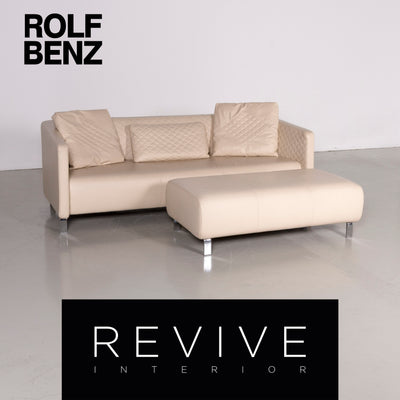 Rolf Benz 325 Designer Leder Sofa Hocker Garnitur Beige Echtleder Dreisitzer Couch #7309