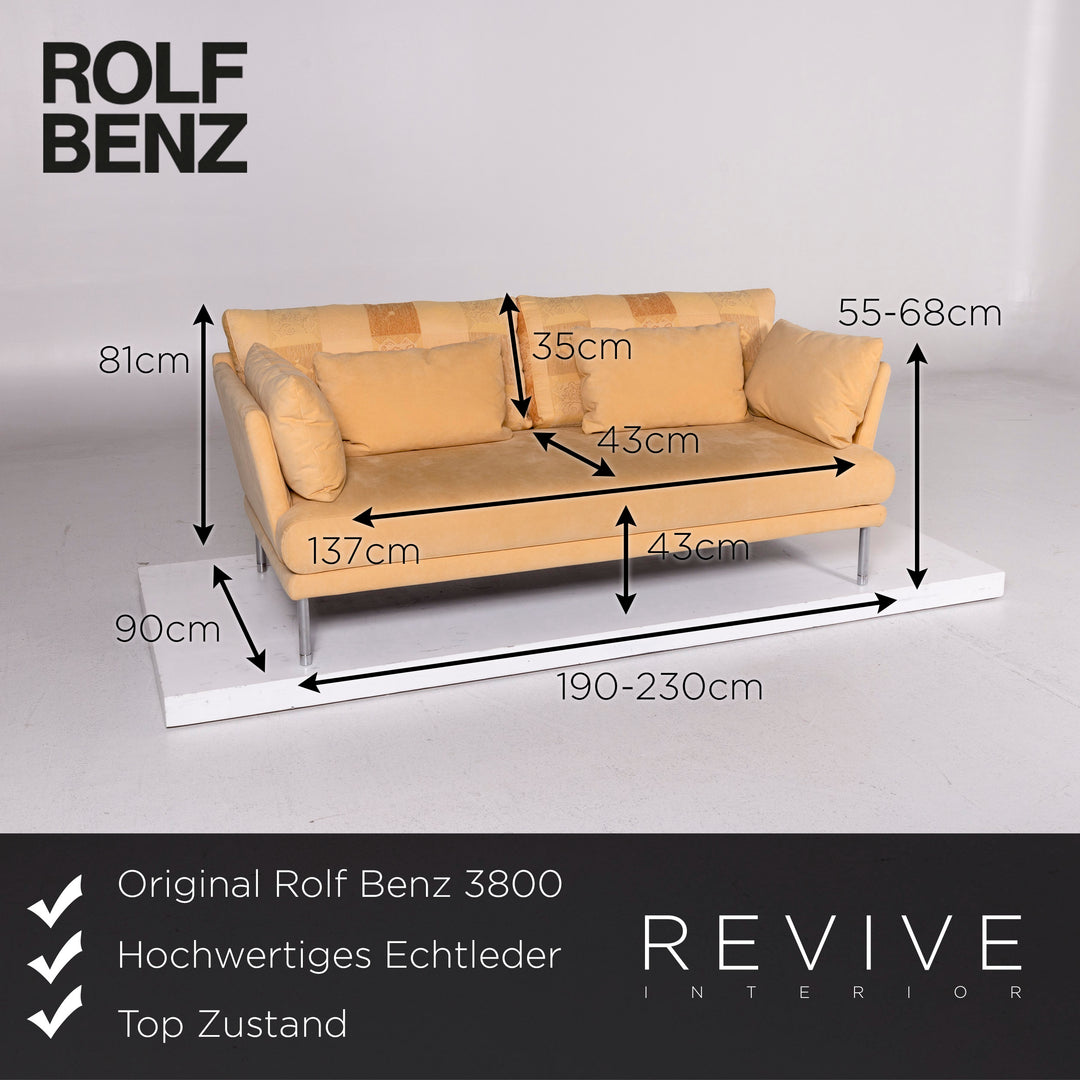 Rolf Benz 3800 fabric sofa yellow three-seater function couch #11140