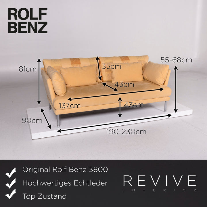 Rolf Benz 3800 Stoff Sofa Gelb Dreisitzer Funktion Couch #11140