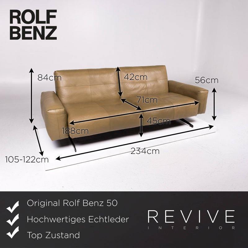 Rolf Benz 50 Leder Sofa Olivgrün Grün Dreisitzer Funktion Couch 