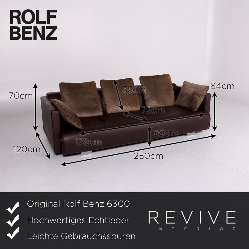 Rolf Benz 6300 Leder Sofa Garnitur Braun inkl. Kissen 1x Dreisitzer 1x Hocker 