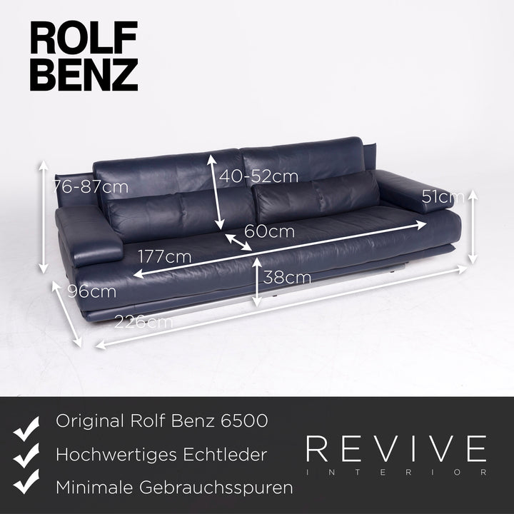 Rolf Benz 6500 designer leather sofa blue genuine leather three-seater couch #8154