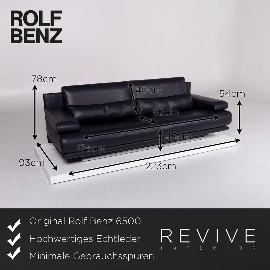 Rolf Benz 6500 Leder Sofa Blau Dunkelblau Dreisitzer Funktion Couch #10730
