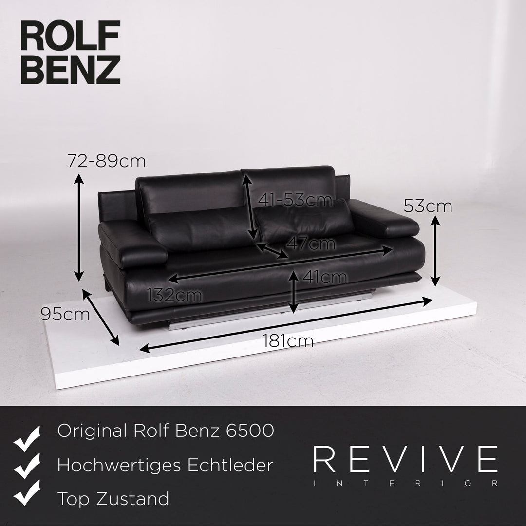 Rolf Benz 6500 Leder Sofa Schwarz Zweisitzer Funktion Couch #11729