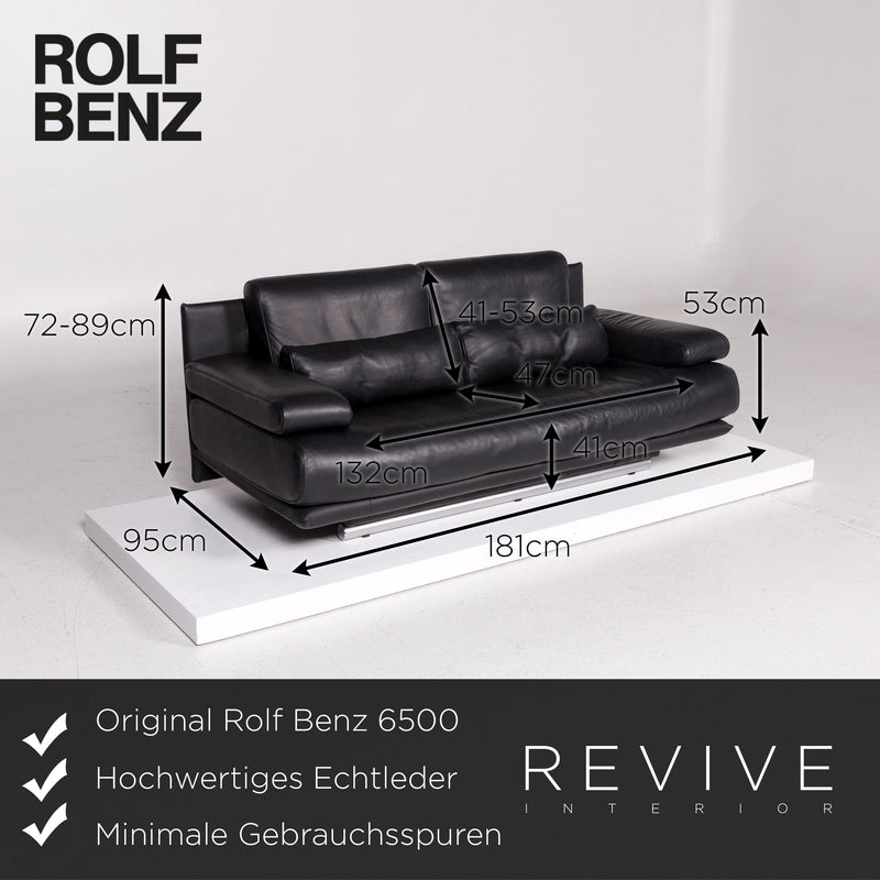 Rolf Benz 6500 Leder Sofa Schwarz Zweisitzer Funktion Couch 