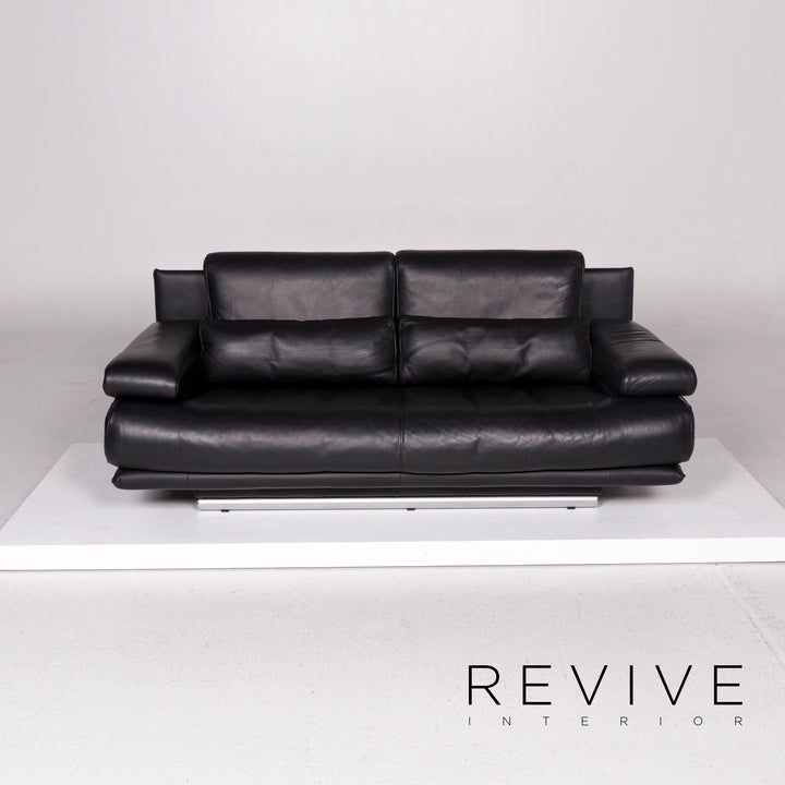 Rolf Benz 6500 leather sofa black two-seater function couch #12244