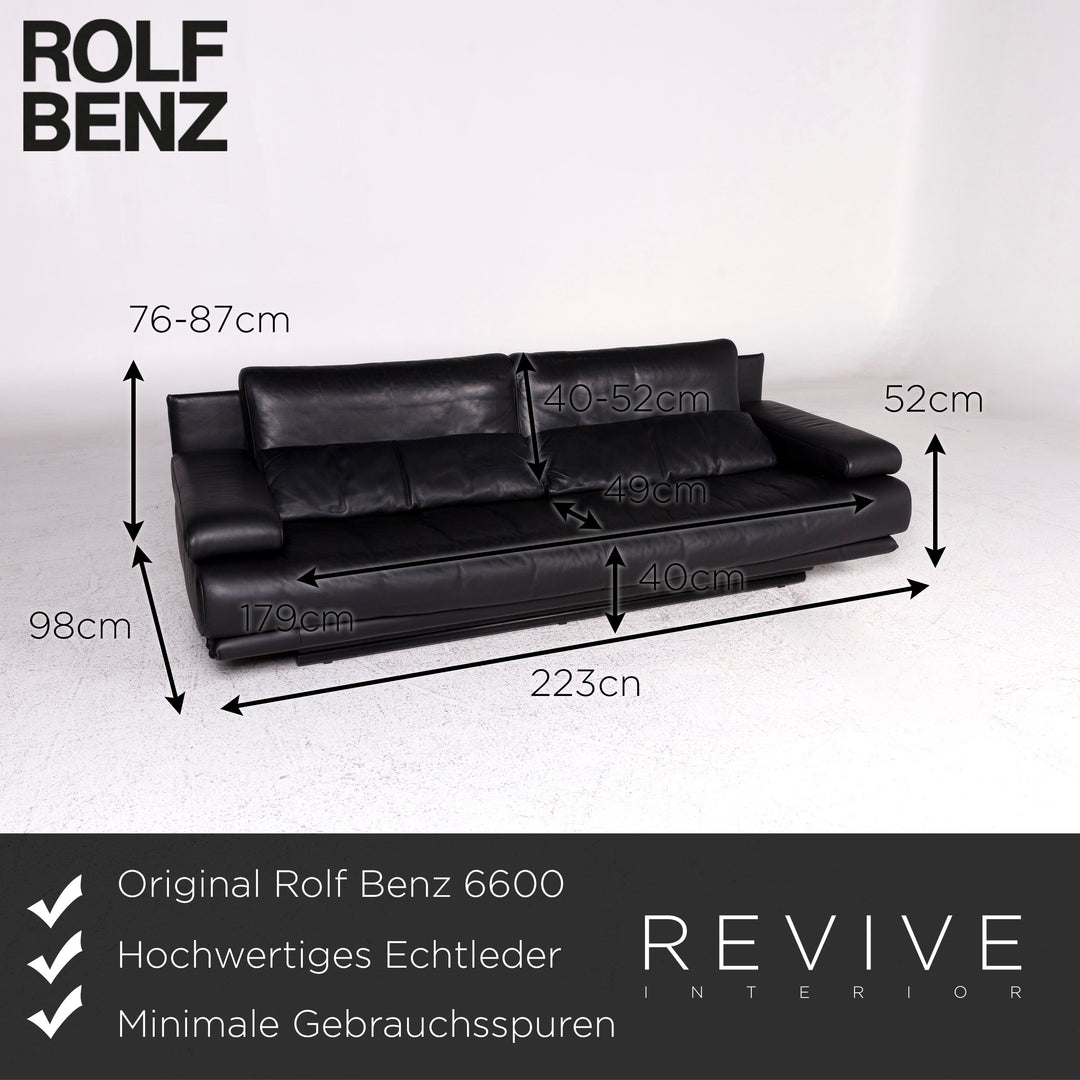 Rolf Benz 6600 Leder Sofa Schwarz Dreisitzer Couch #9710