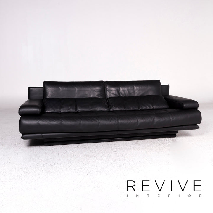 Rolf Benz 6600 leather sofa black three-seater couch #9710