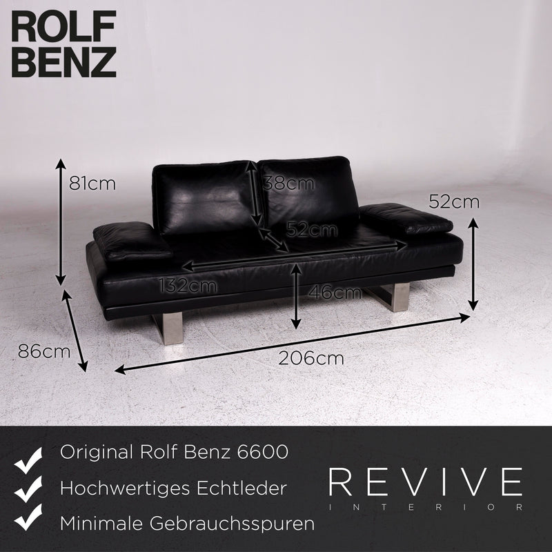 Rolf Benz 6600 Leder Sofa Schwarz Zweisitzer Couch 