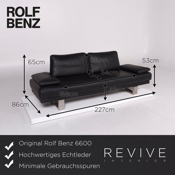Rolf Benz 6600 Leder Sofa Schwarz Dreisitzer Couch #11711