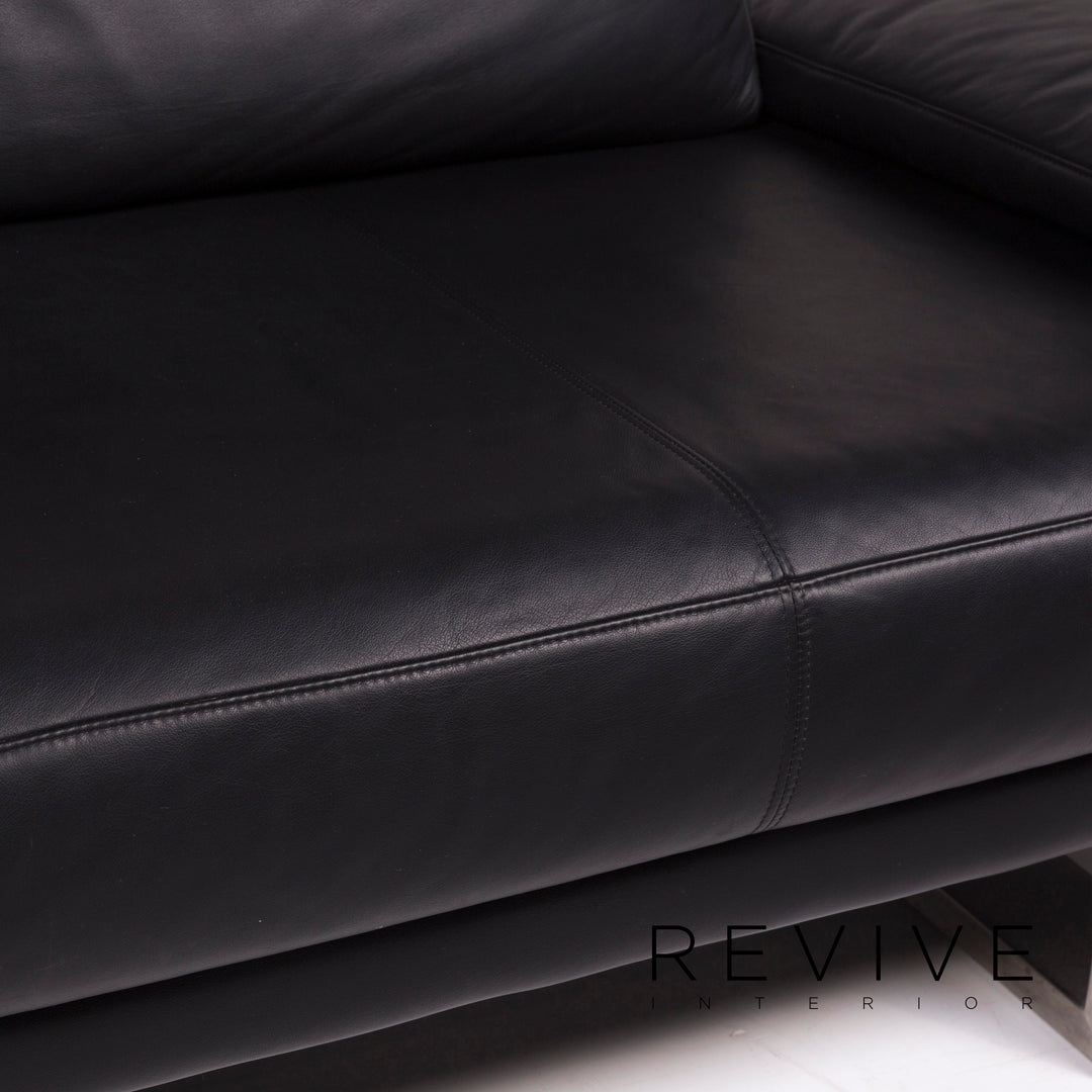 Rolf Benz 6600 Leather Sofa Black Three Seater Couch #11711