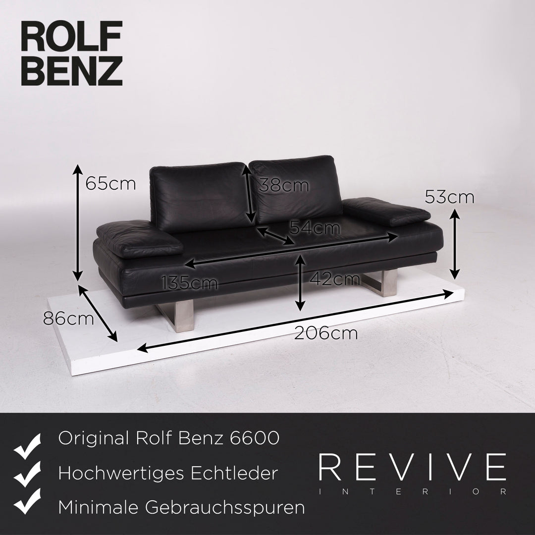 Rolf Benz 6600 leather sofa set black 1x three-seater 1x two-seater #11845