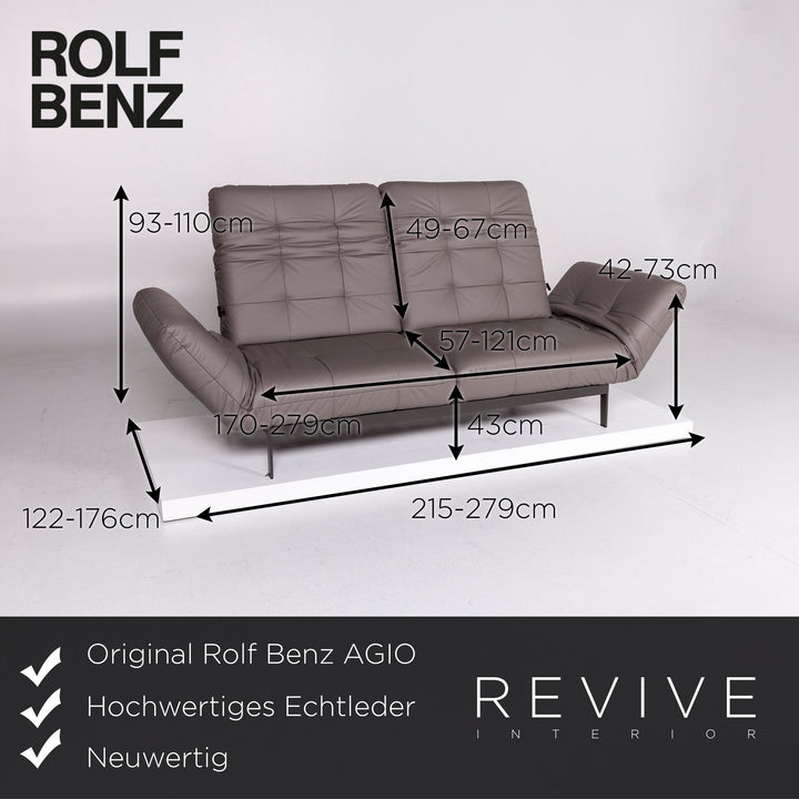 Rolf Benz AGIO leather sofa gray two-seater function relax function couch #10546