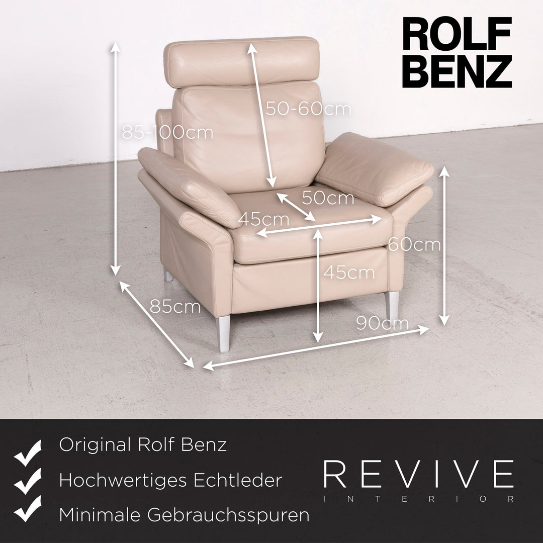 Rolf Benz Designer Leder Sessel Beige Echtleder Stuhl #7725