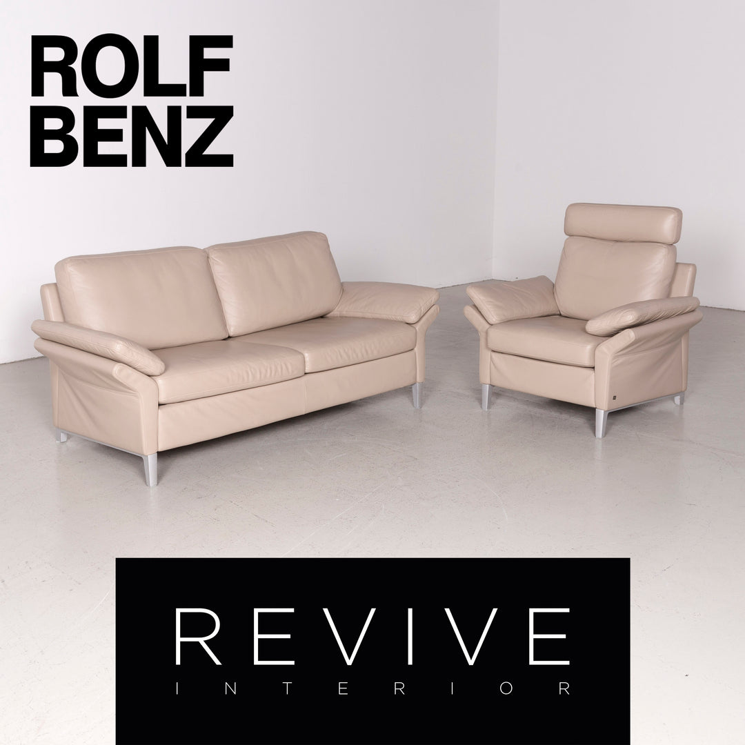 Rolf Benz Designer Leder Sofa Sessel Garnitur Beige Echtleder Zweisitzer Couch #7724