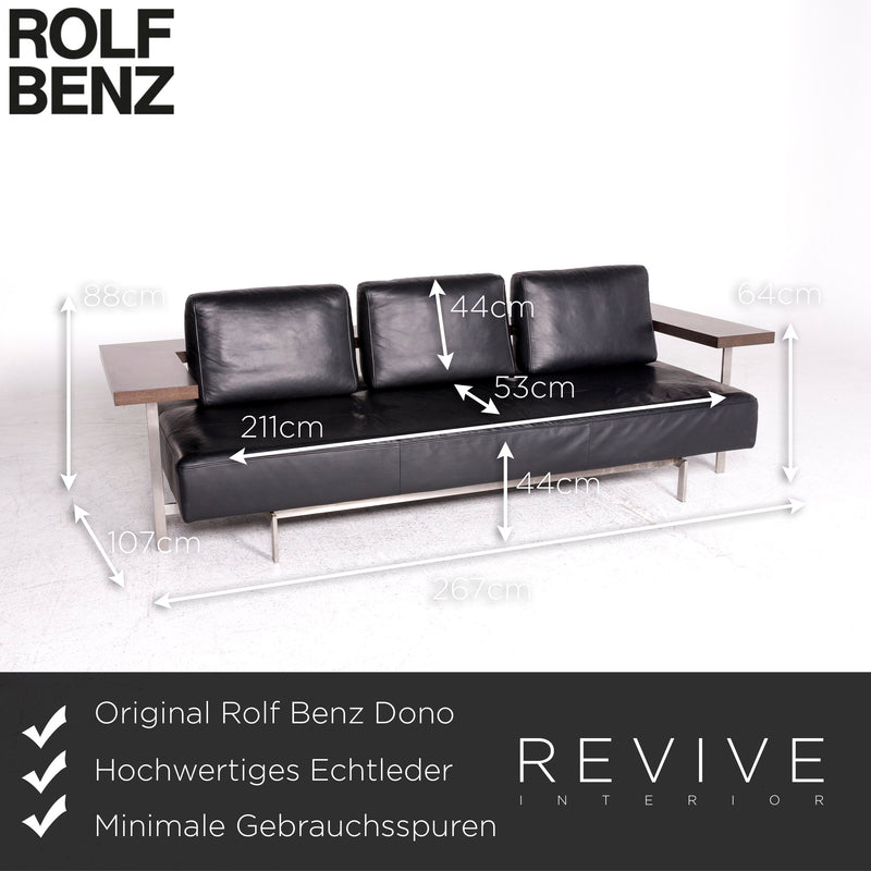 Rolf Benz Dono Leder Sofa Schwarz Dreisitzer Couch 
