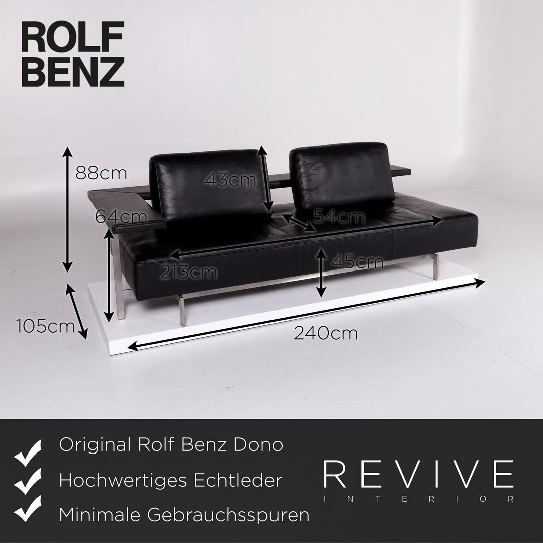 Rolf Benz Dono Leather Sofa Black Two Seater Couch #10650