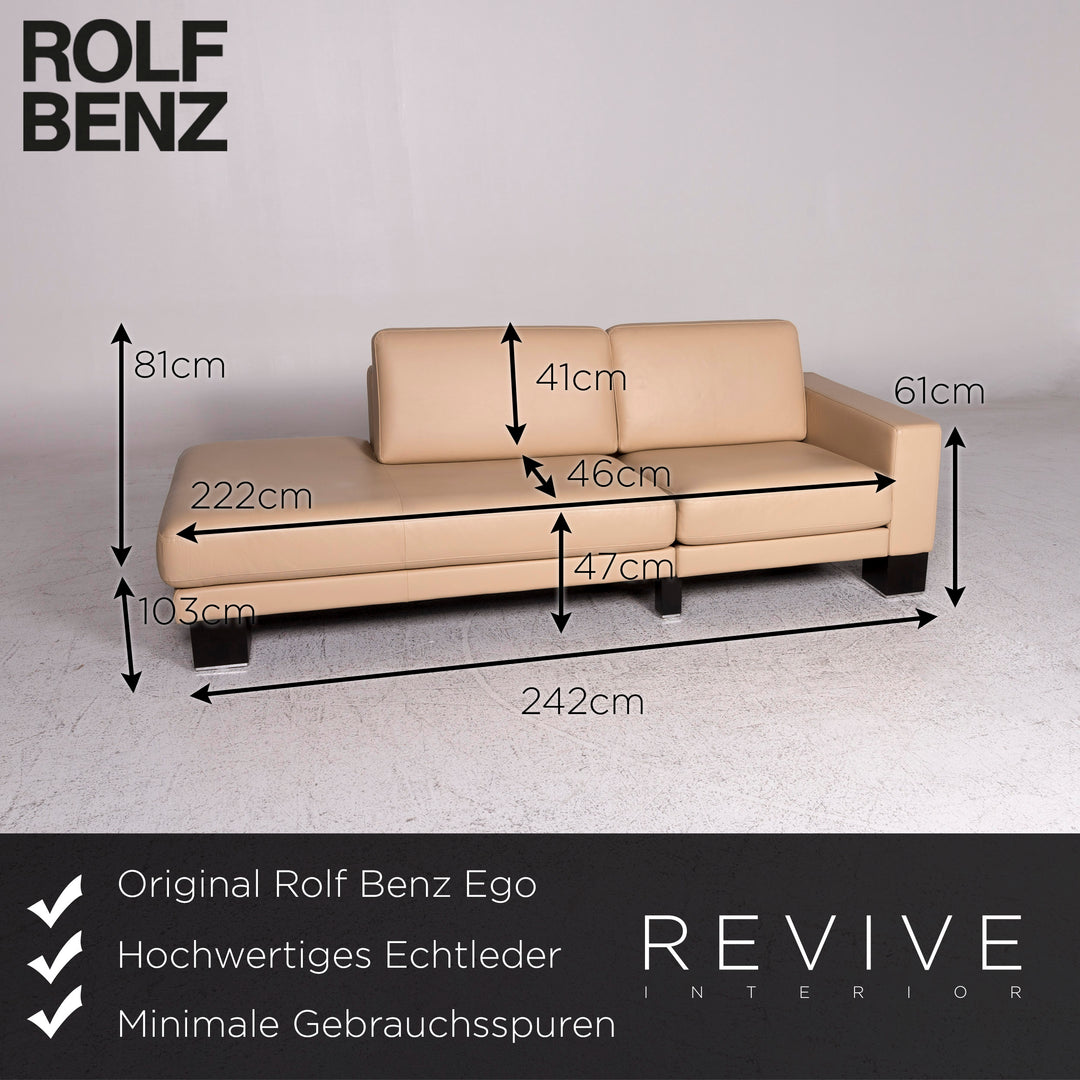 Rolf Benz Ego leather sofa beige three-seater couch #9715