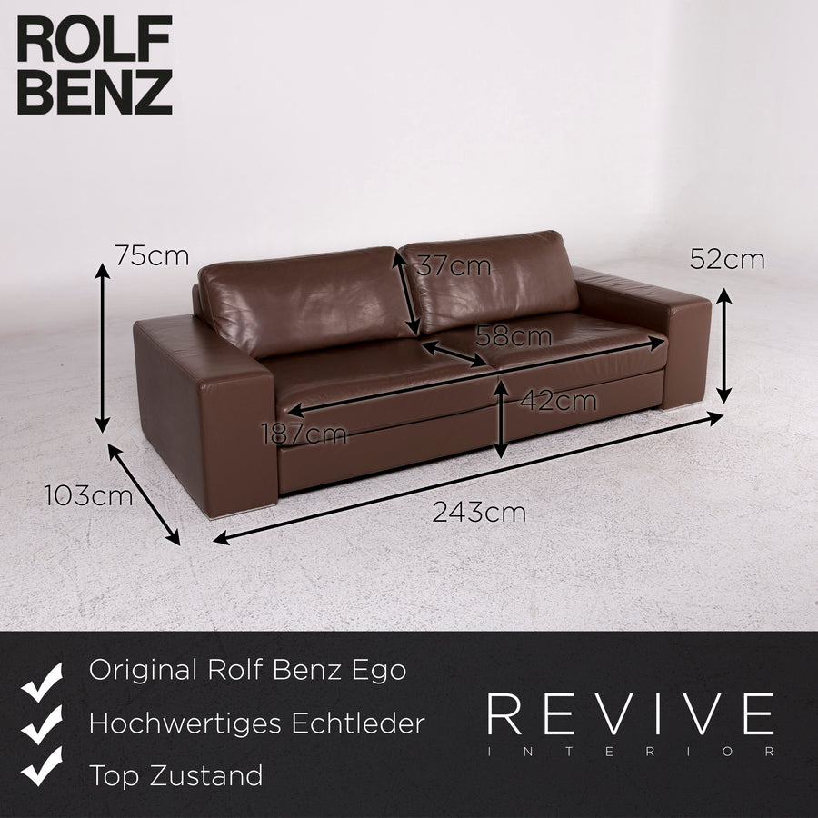 Rolf Benz Ego leather sofa brown three-seater couch #10173