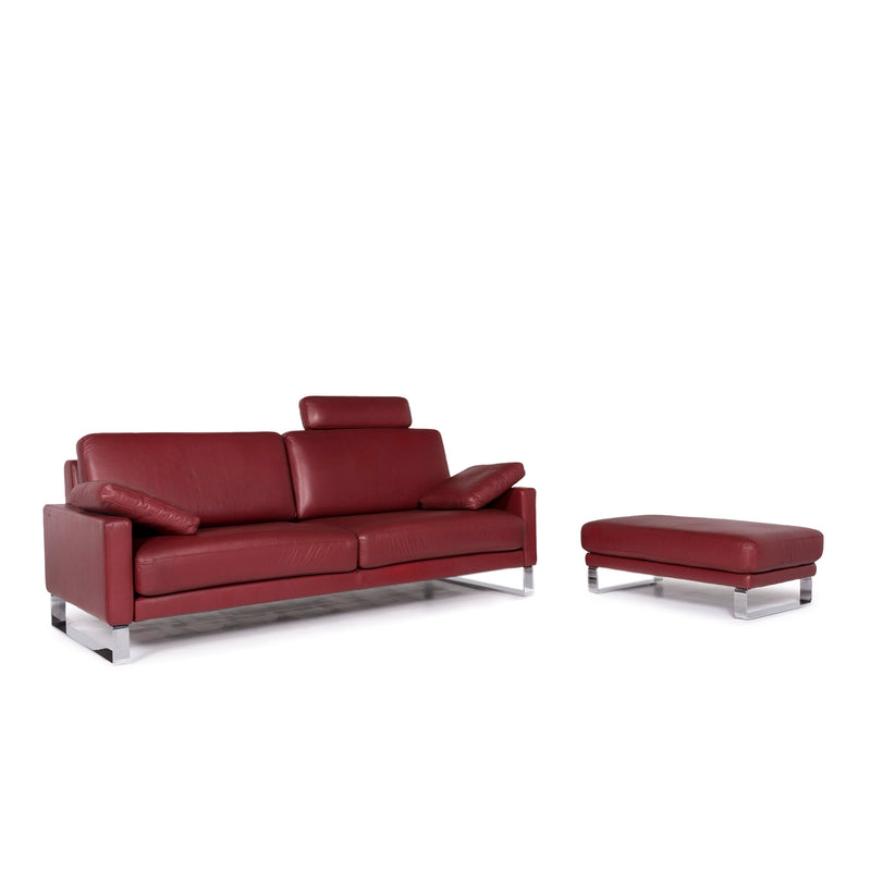 Rolf Benz Ego Leder Sofa Garnitur Rot Weinrot 1x Dreisitzer 1x Hocker 