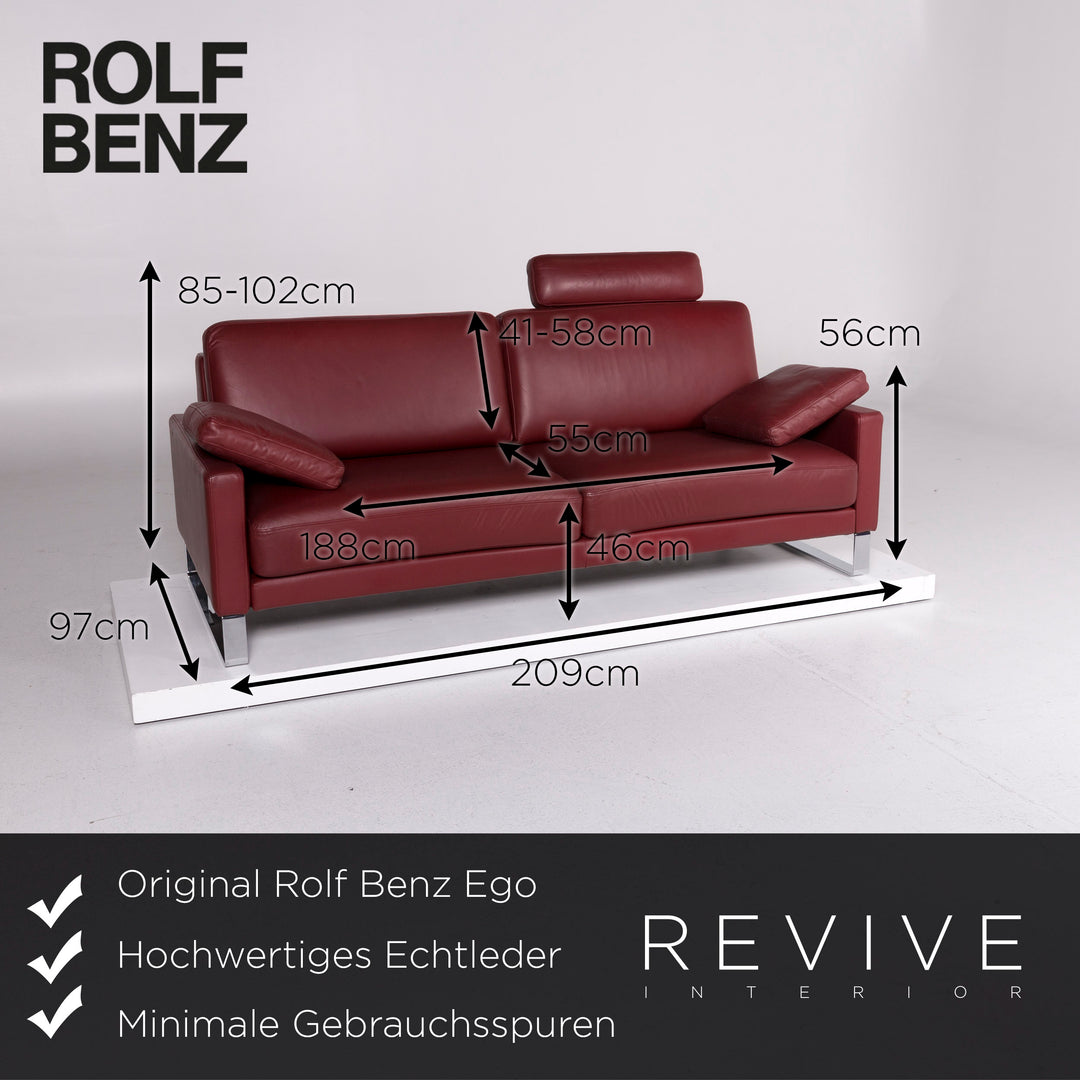Rolf Benz Ego Leder Sofa Rot Weinrot Dreisitzer Couch #10805
