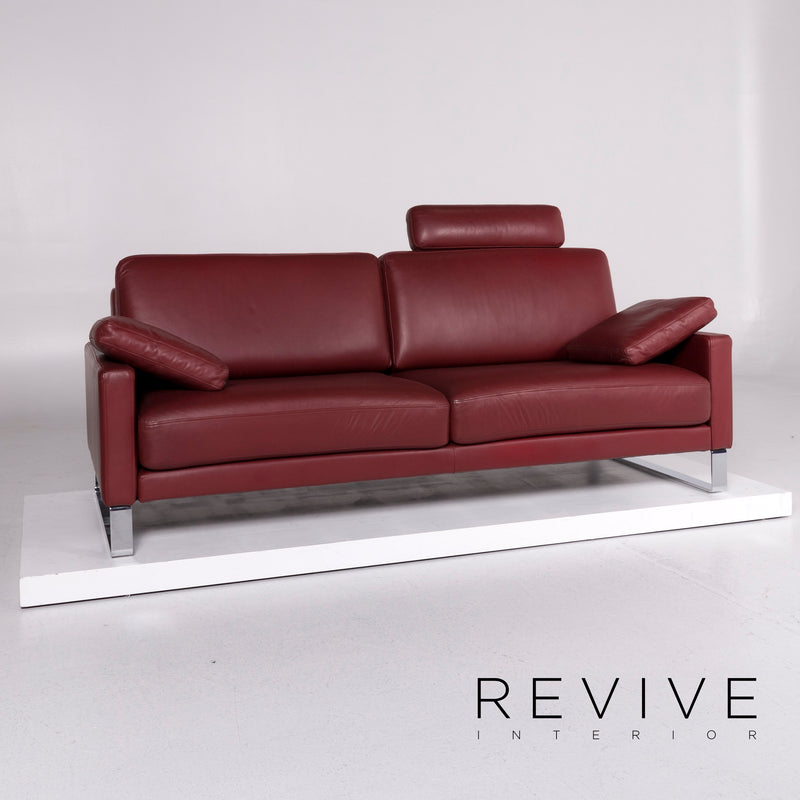 Rolf Benz Ego Leder Sofa Garnitur Rot Weinrot 1x Dreisitzer 1x Hocker 