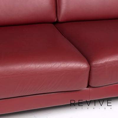 Rolf Benz Ego Leder Sofa Garnitur Rot Weinrot 1x Dreisitzer 1x Hocker #10994