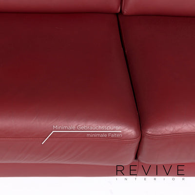 Rolf Benz Ego Leder Sofa Garnitur Rot Weinrot 1x Dreisitzer 1x Hocker #10994