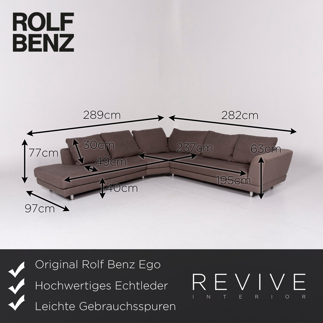 Rolf Benz Ego Stoff Ecksofa Grau Beigegrau Taupe Sofa Couch inkl. Glastisch #11149