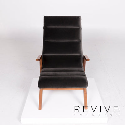 Rolf Benz H-SE 580 Samt Stoff Sessel inkl. Hocker Anthrazit Grau Holz #11429