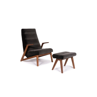 Rolf Benz H-SE 580 Samt Stoff Sessel inkl. Hocker Anthrazit Grau Holz #11429