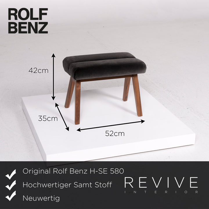 Rolf Benz H-SE 580 Samt Stoff Sessel inkl. Hocker Anthrazit Grau Holz #11429