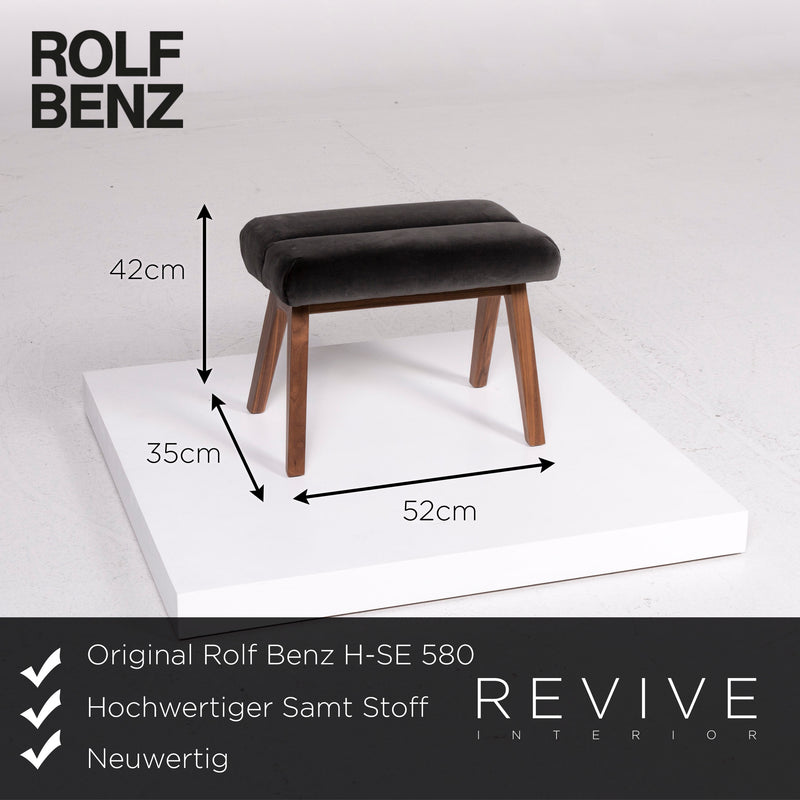 Rolf Benz H-SE 580 Samt Stoff Sessel inkl. Hocker Anthrazit Grau Holz 