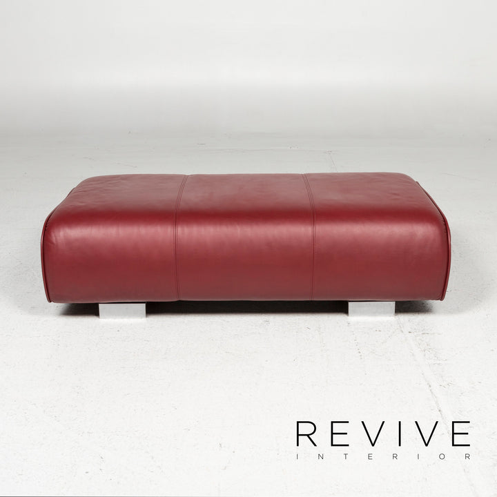 Rolf Benz leather sofa set red 1x three-seater 1x armchair 1x stool #12047