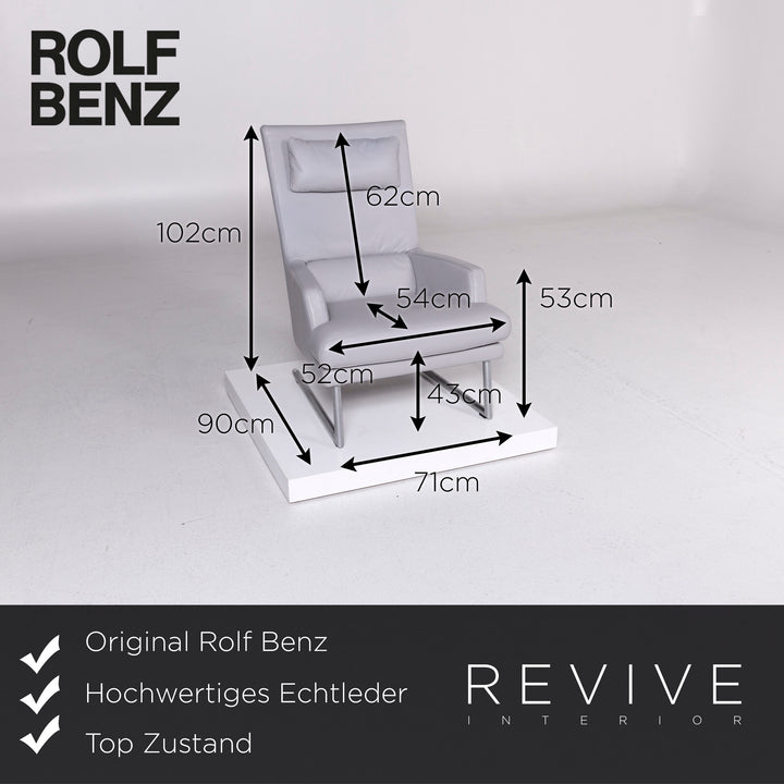 Rolf Benz Leder Sessel Grau inkl. Hocker #10889