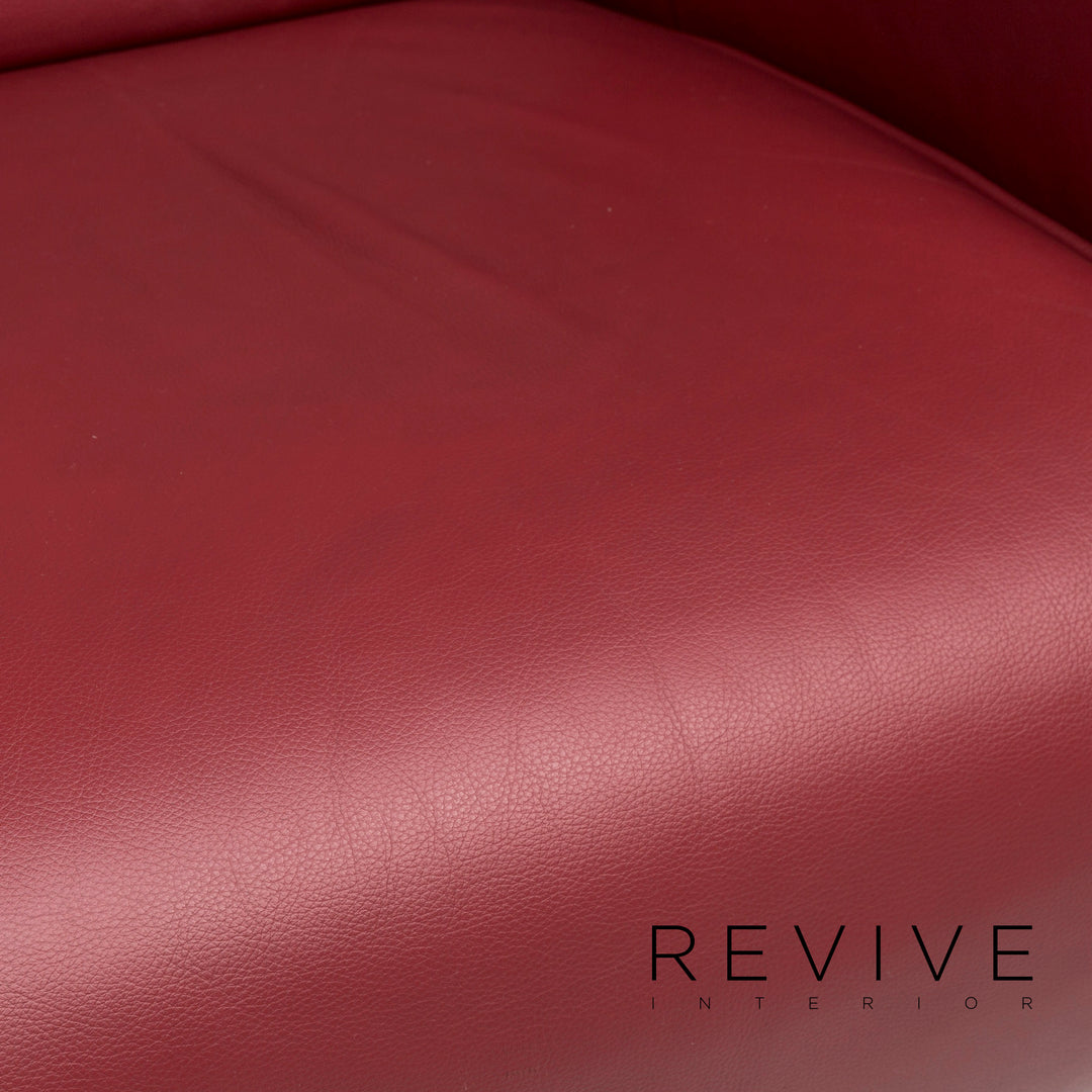 Rolf Benz leather sofa set red 1x three-seater 1x armchair 1x stool #12047