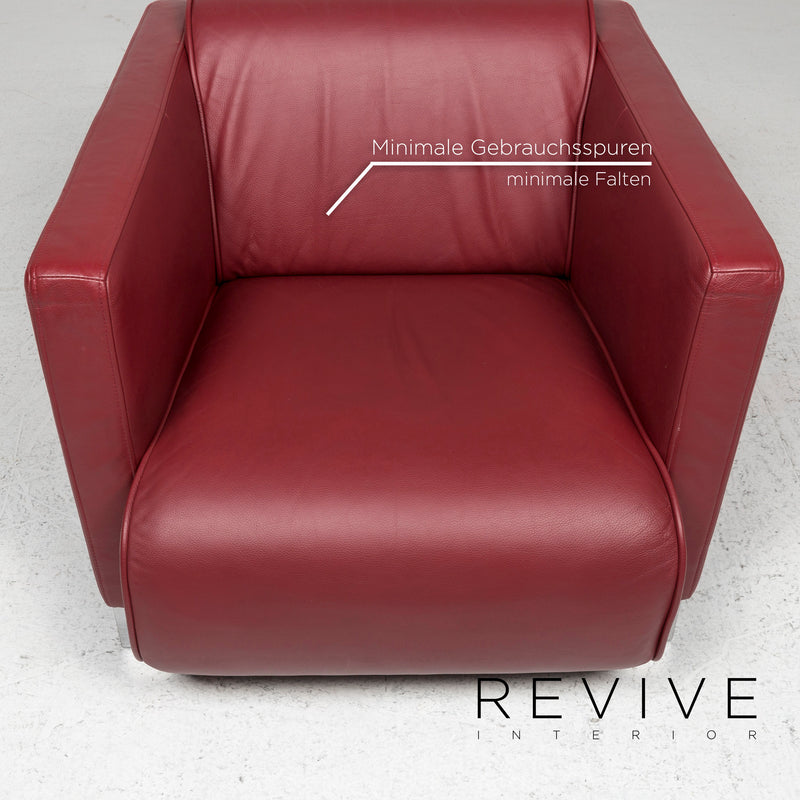 Rolf Benz Leder Sofa Garnitur Rot 1x Dreisitzer 1x Sessel 1x Hocker 