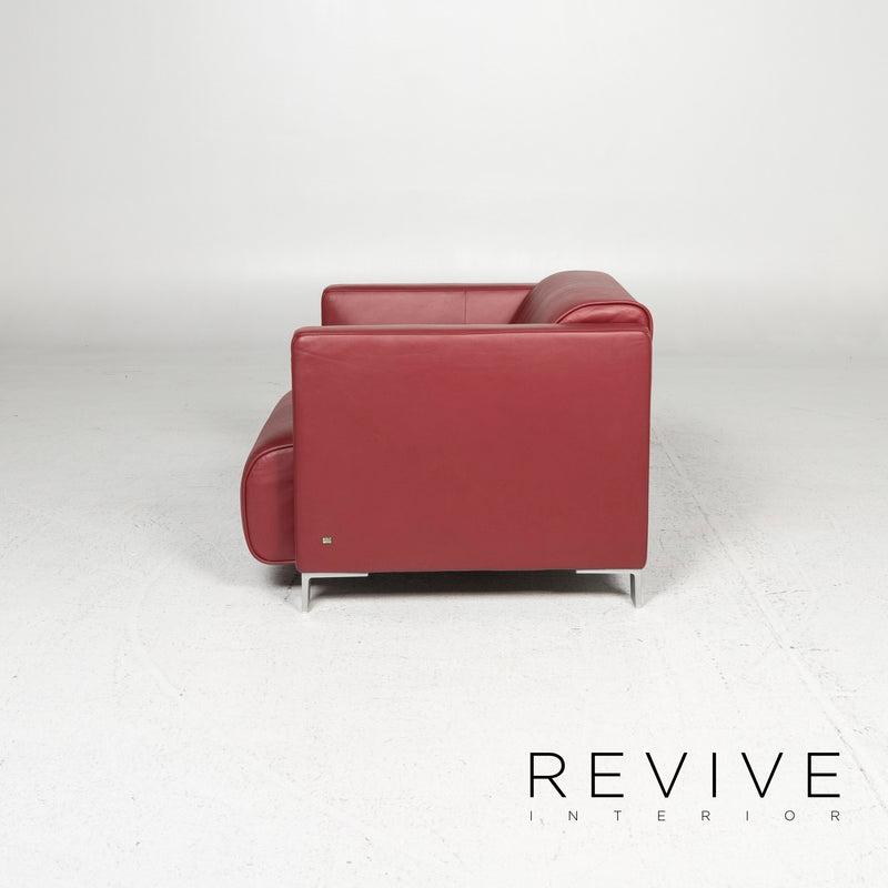 Rolf Benz Leder Sofa Garnitur Rot 1x Dreisitzer 1x Sessel 1x Hocker 