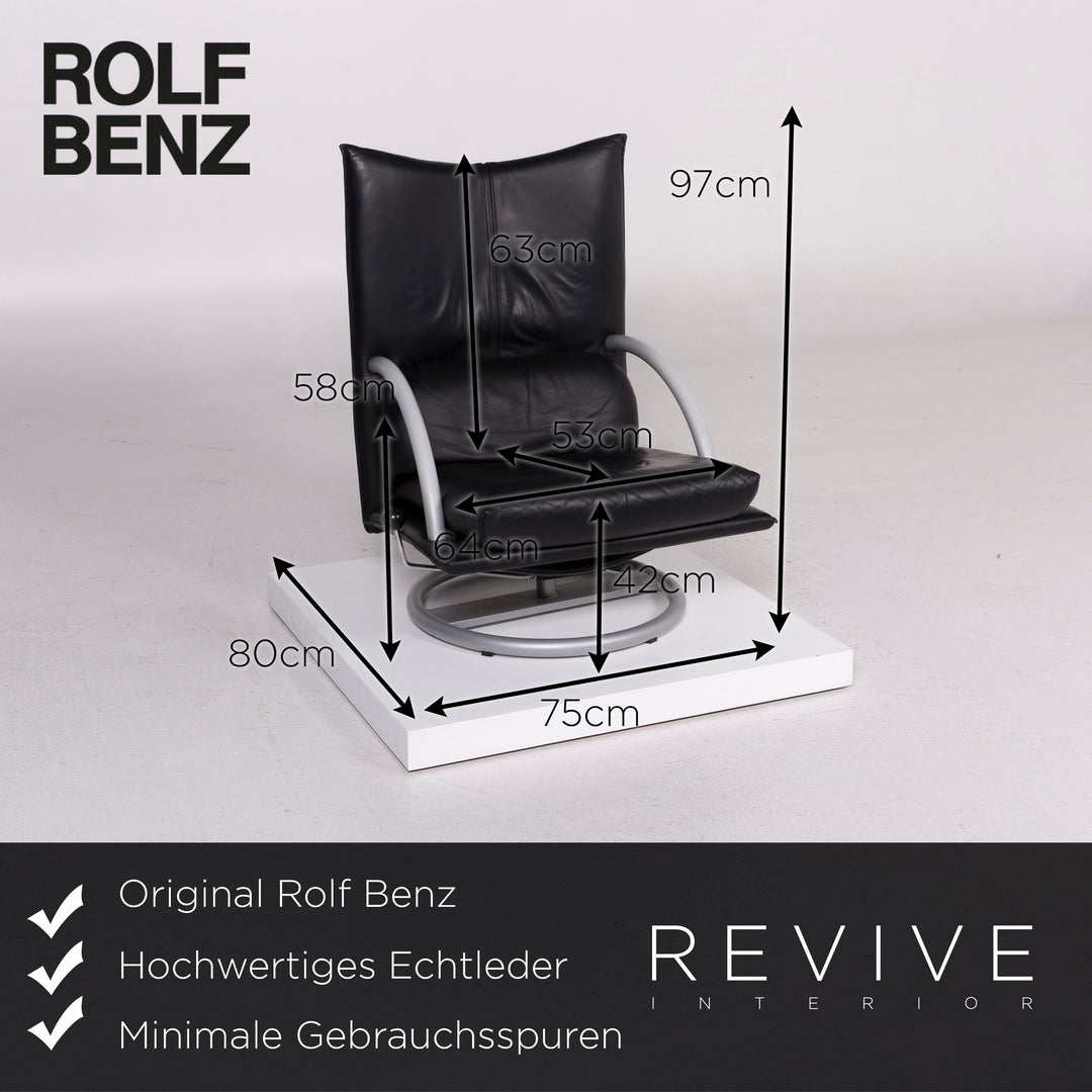 Rolf Benz Leder Sessel Schwarz inkl. Hocker #11511