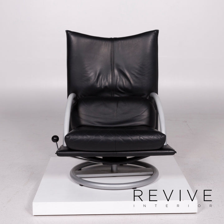 Rolf Benz leather armchair black incl. stool #11511