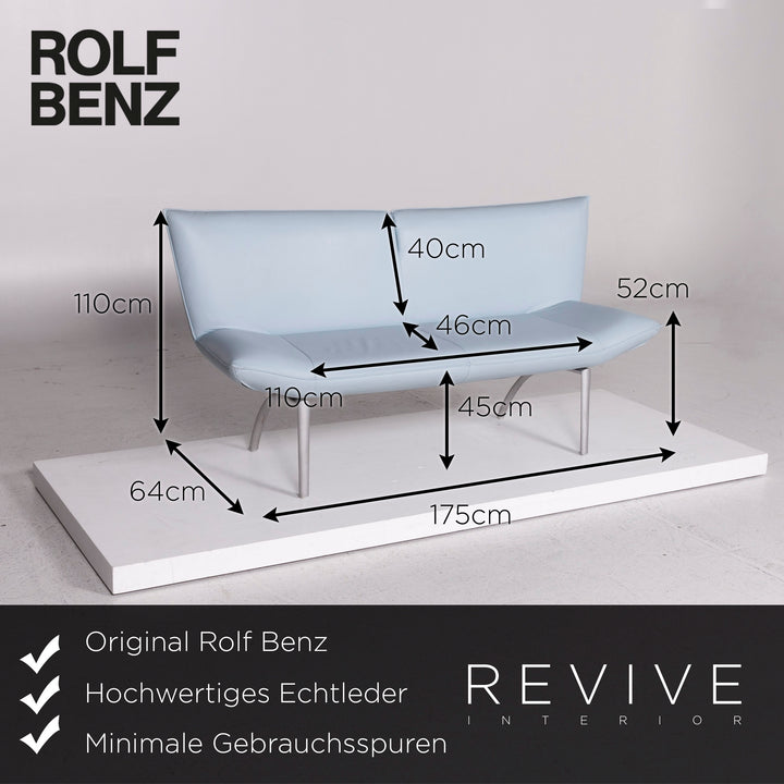 Rolf Benz Leder Esszimmer Garnitur Blau Hellblau 1x Sitzbank 2x Stuhl #12222