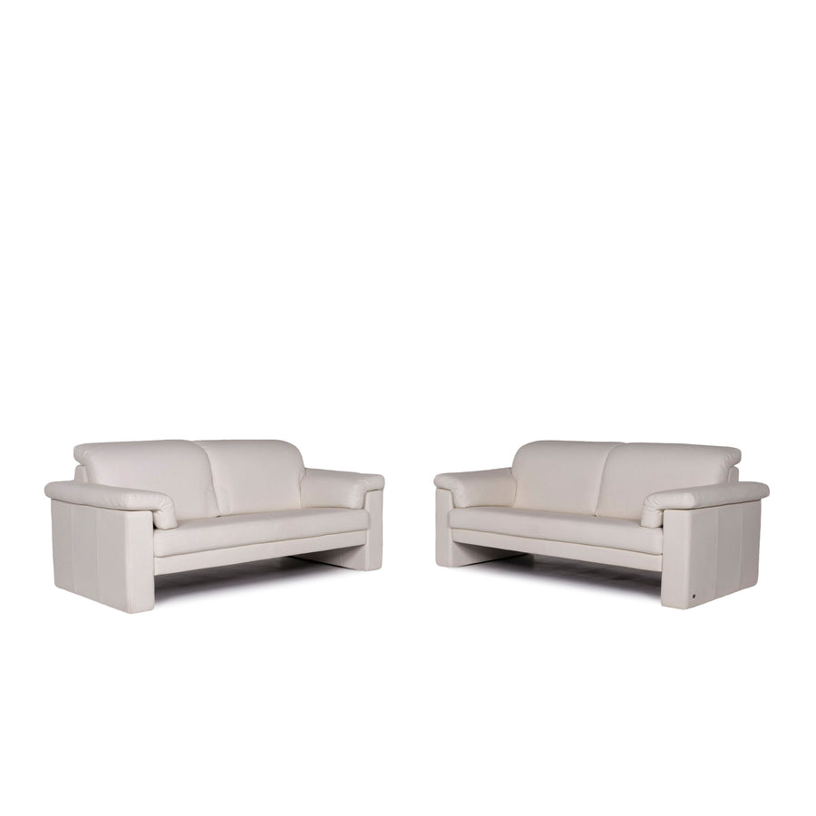 Rolf Benz leather sofa set white 2x two-seater couch #11297